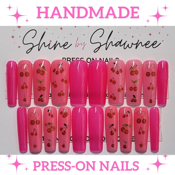 Handmade Luxury Press-On Nails | Sturdy & Reusable | SWEET CHERRIES - Picture 1 of 7